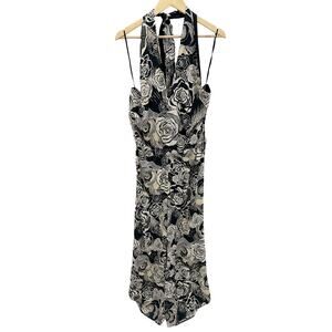 Zandra‎ Rhodes for M&S Black Cream Chiffon Rose Print Jumpsuit Size Large